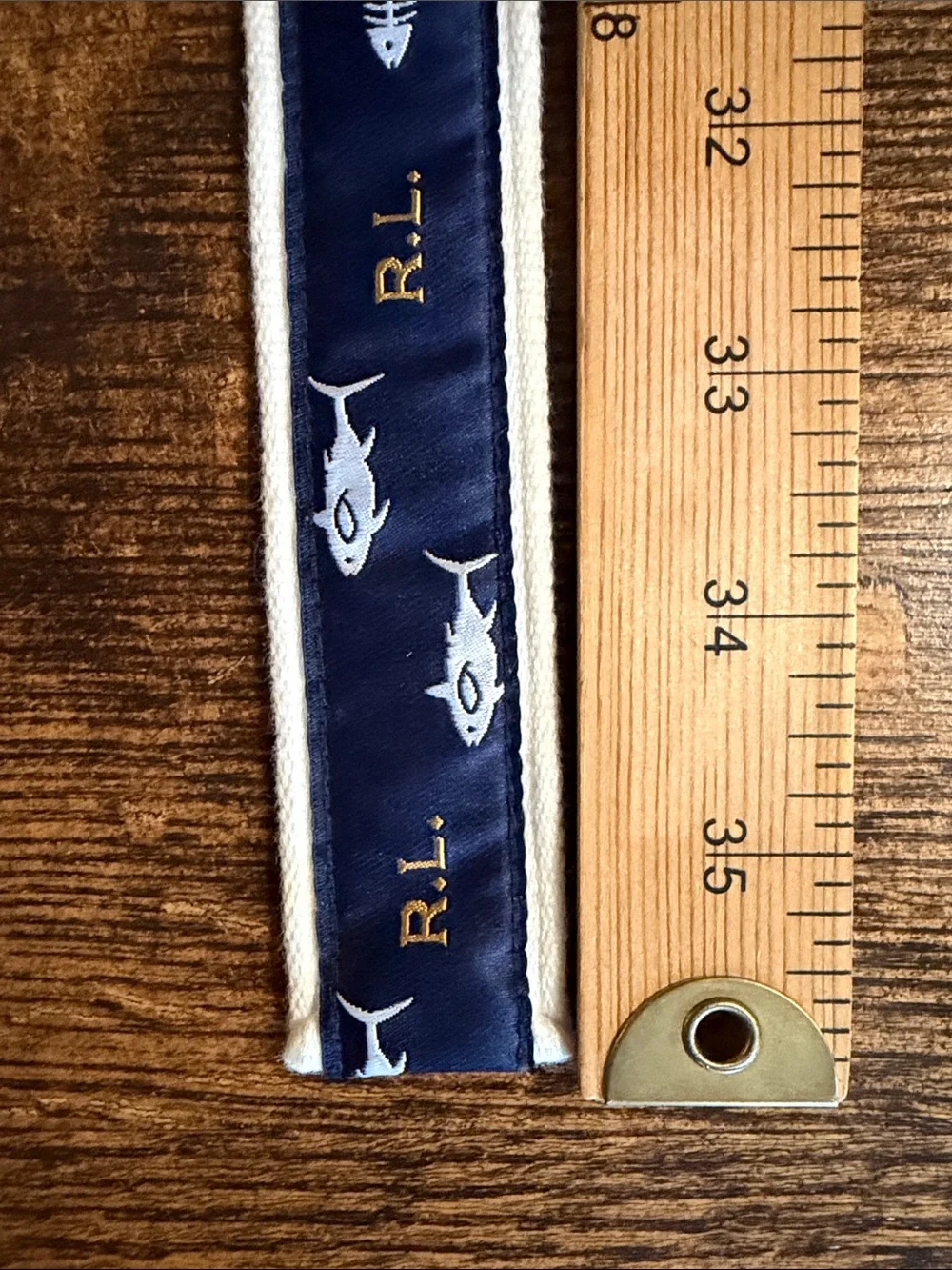 Polo by Ralph Lauren Navy Fish Embroidered Web Belt with White Trim